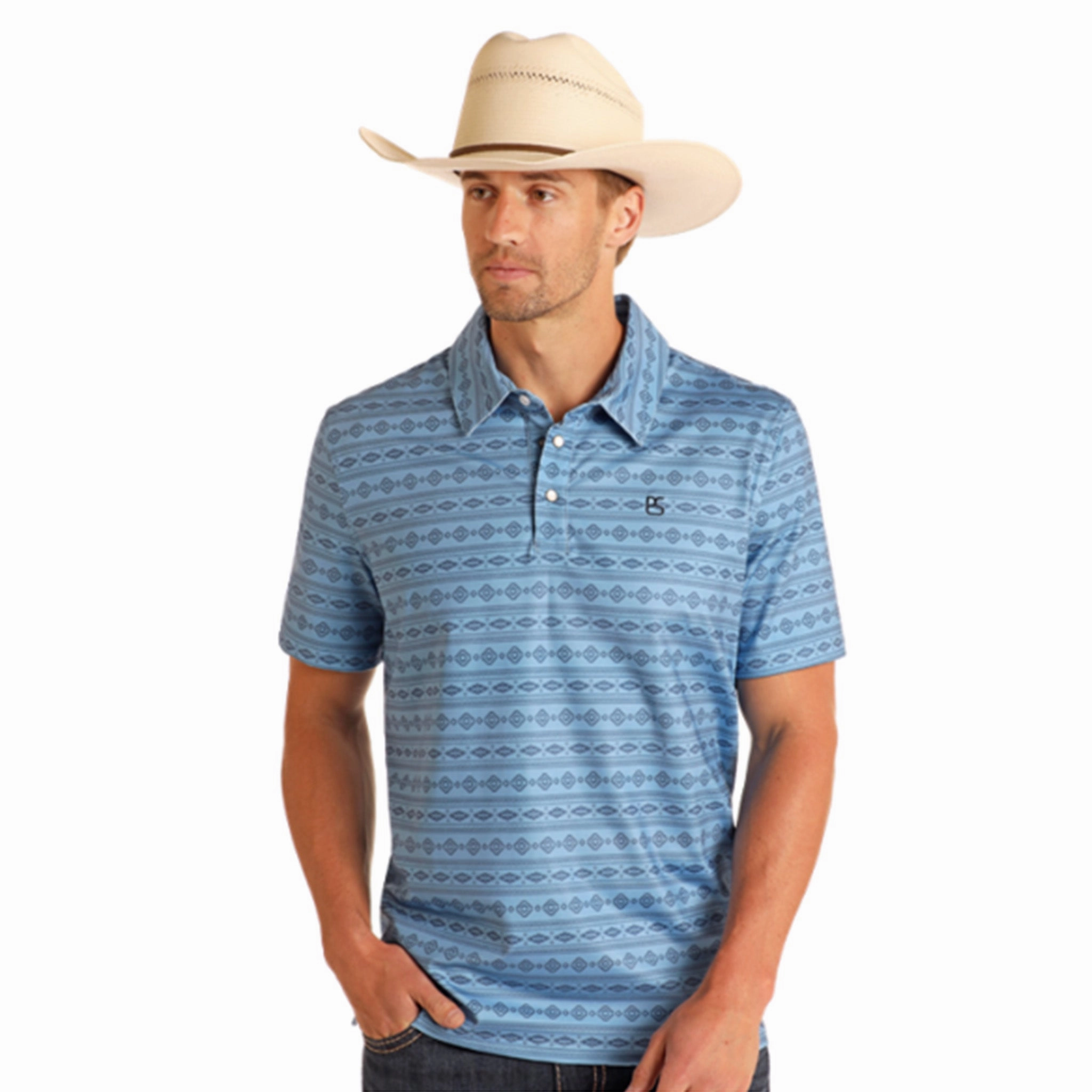 Men's Blue Southwest Short Sleeve Polo Backpacking Trip
