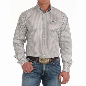 Lightweight texture Flexible Placket Structure Men's Cinch White Striped Shirt