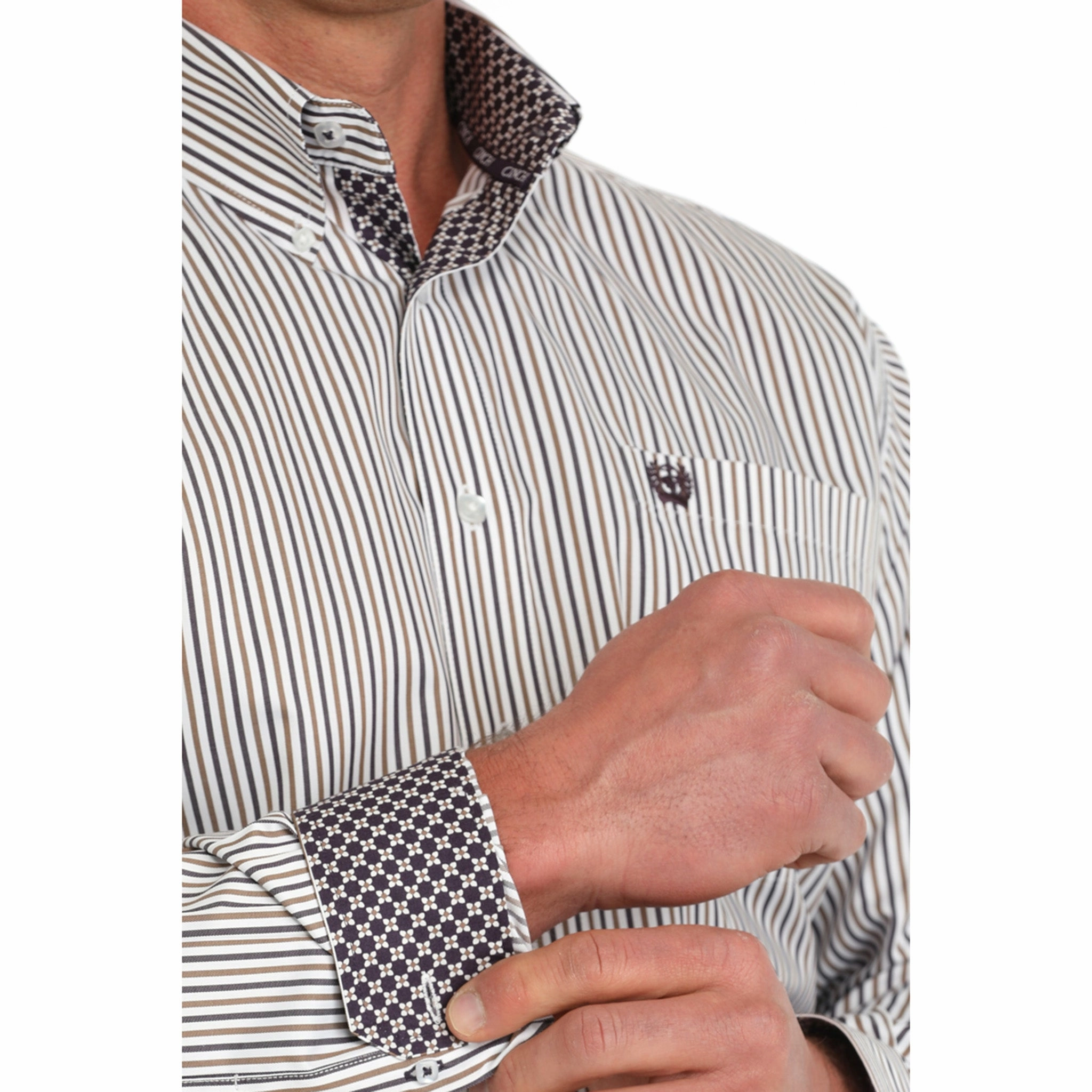 Breathable Design Petite Cut Men's Cinch White Striped Shirt
