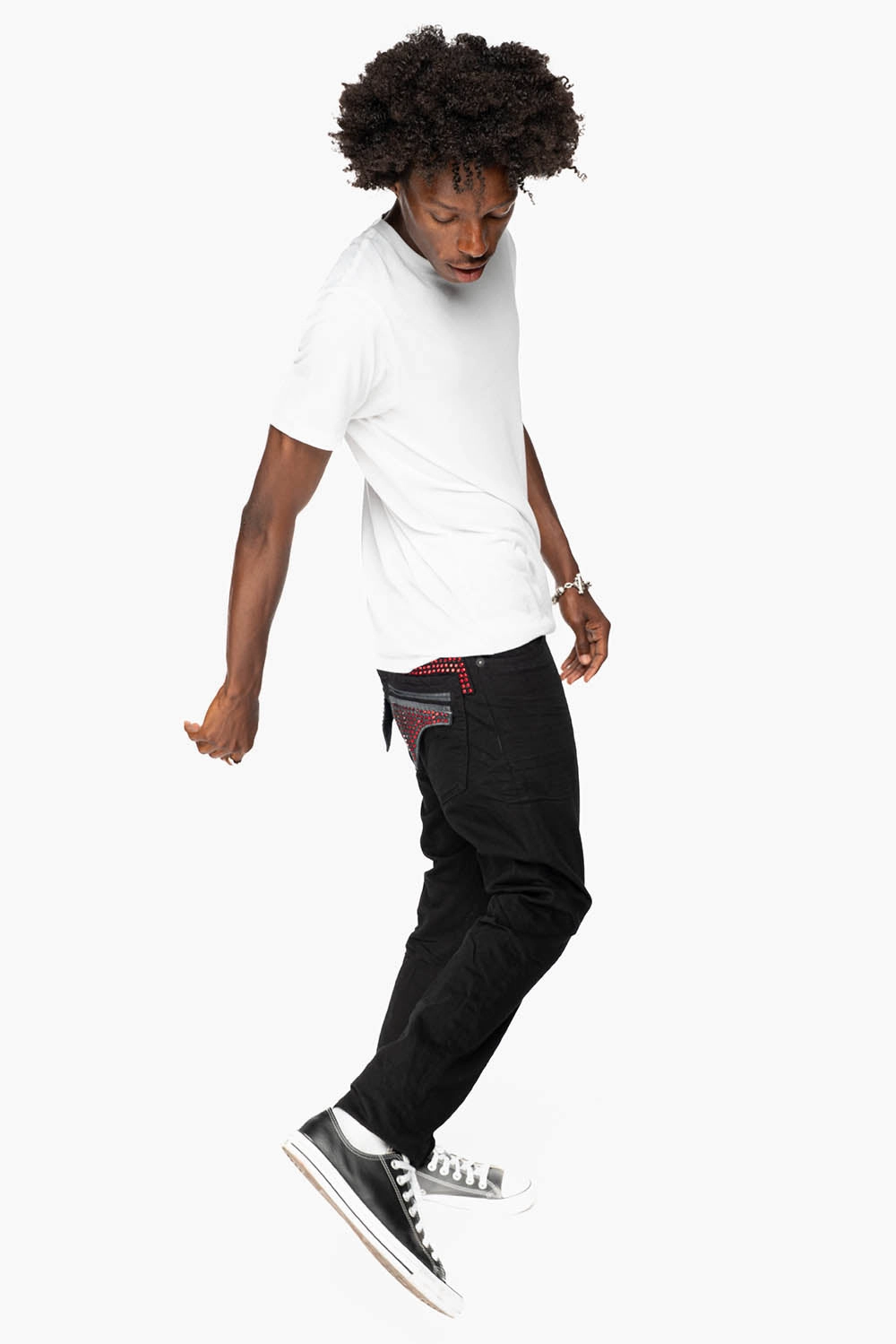 MENS LIMITED EDITION FLAP POCKET SLIM JEANS IN PURE BLK WASH WITH CRYSTALS Versatile Relaxed Style Streetwear Fan Premium