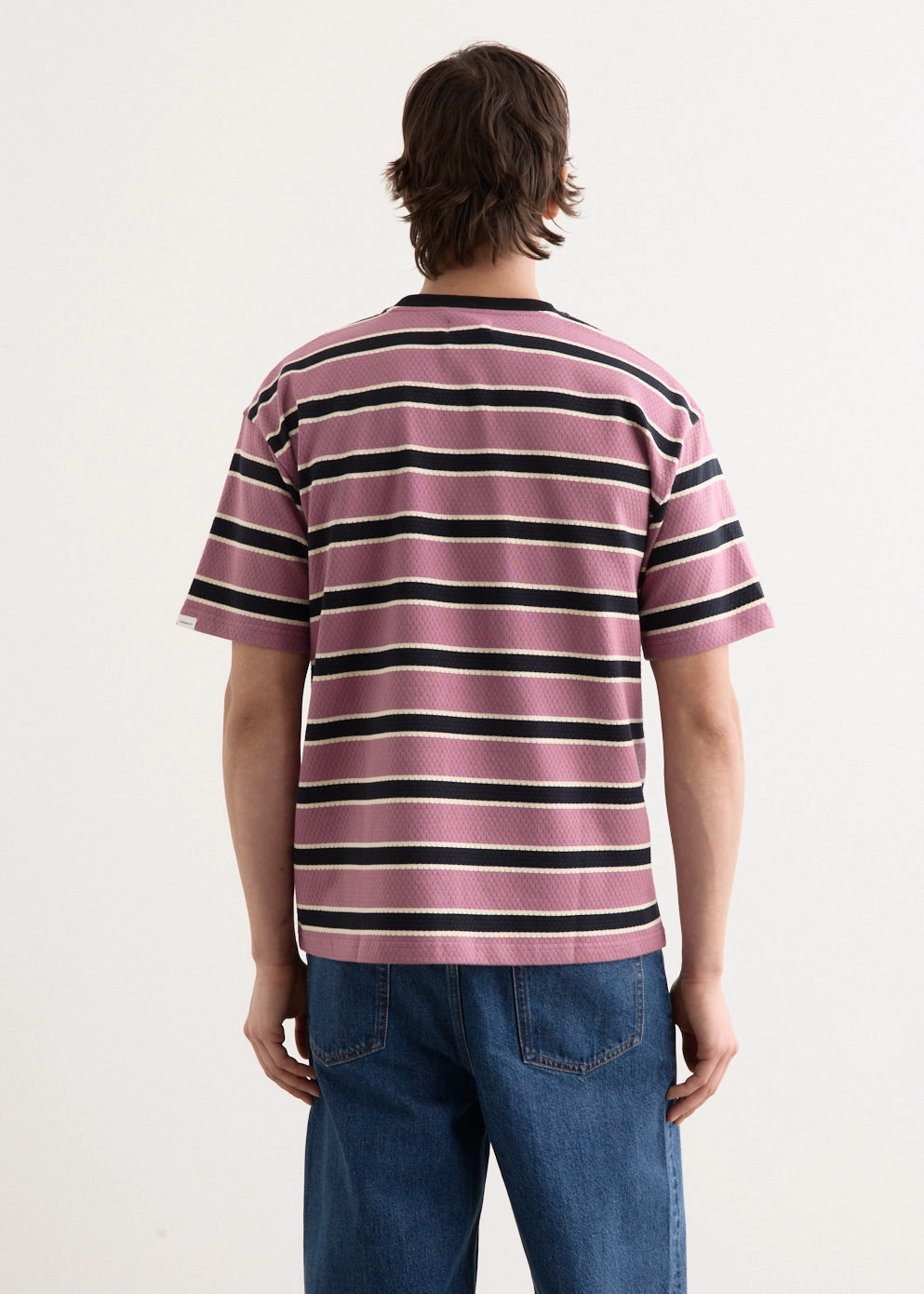 Mesh Border Stripe SS T-Shirt MoistureWickingFabric