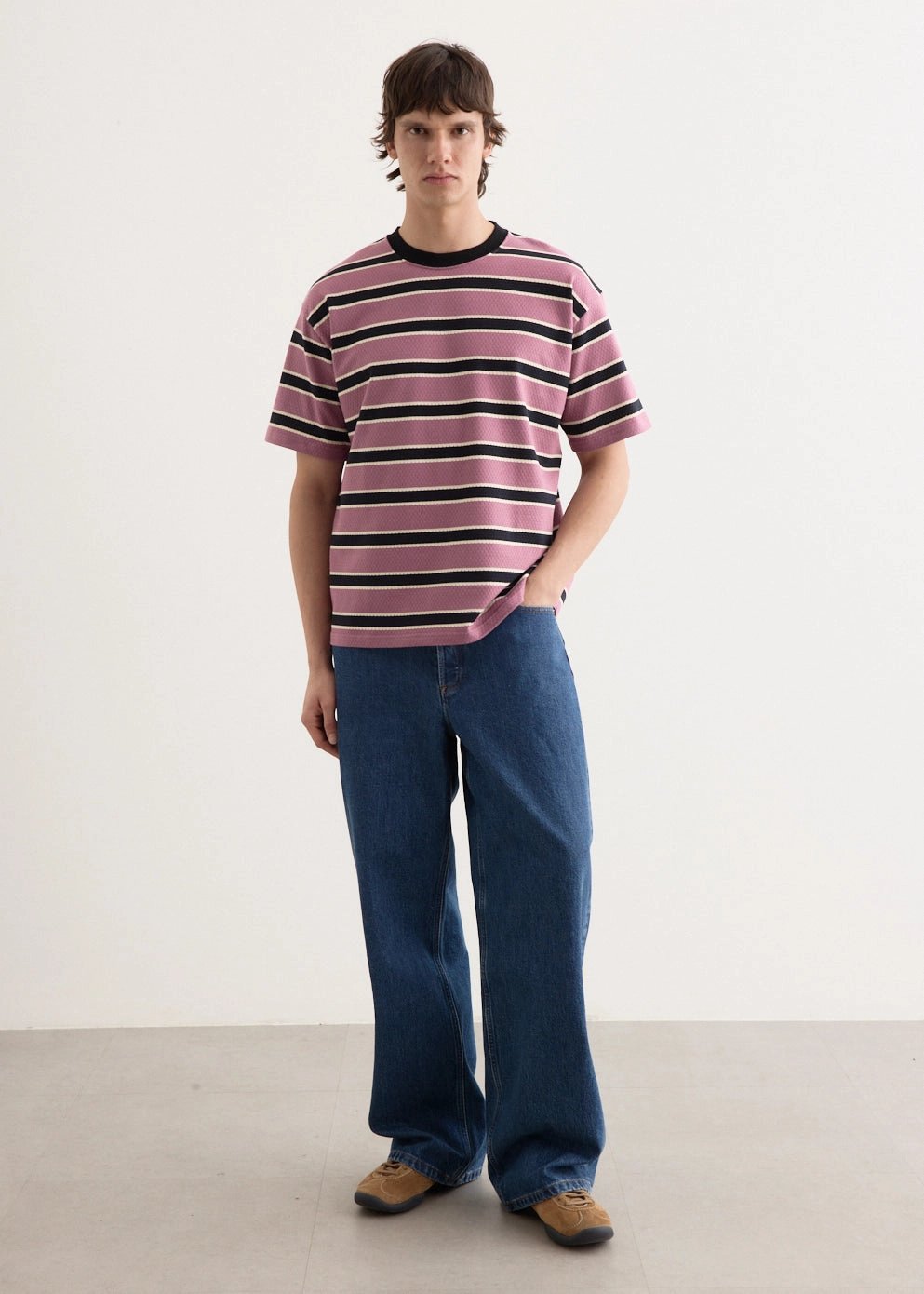 Mesh Border Stripe SS T-Shirt QuickDry Vintage Look