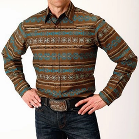 Mesh Insert quick dry Roper Men's Clay Aztec Print Shirt