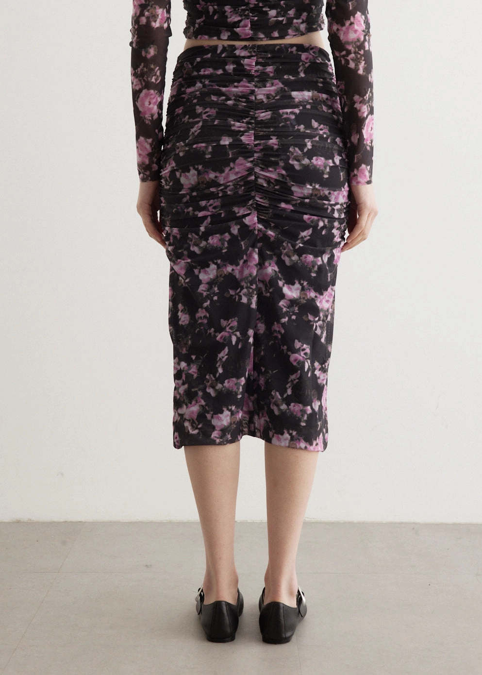 Relaxed Feel Mesh Ruched Midi Skirt