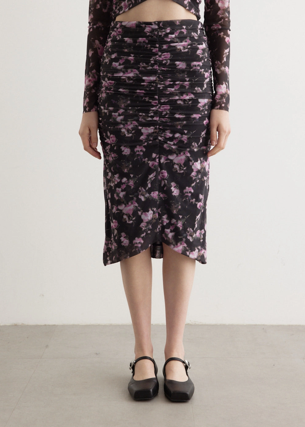 Mesh Ruched Midi Skirt Simple Fashion