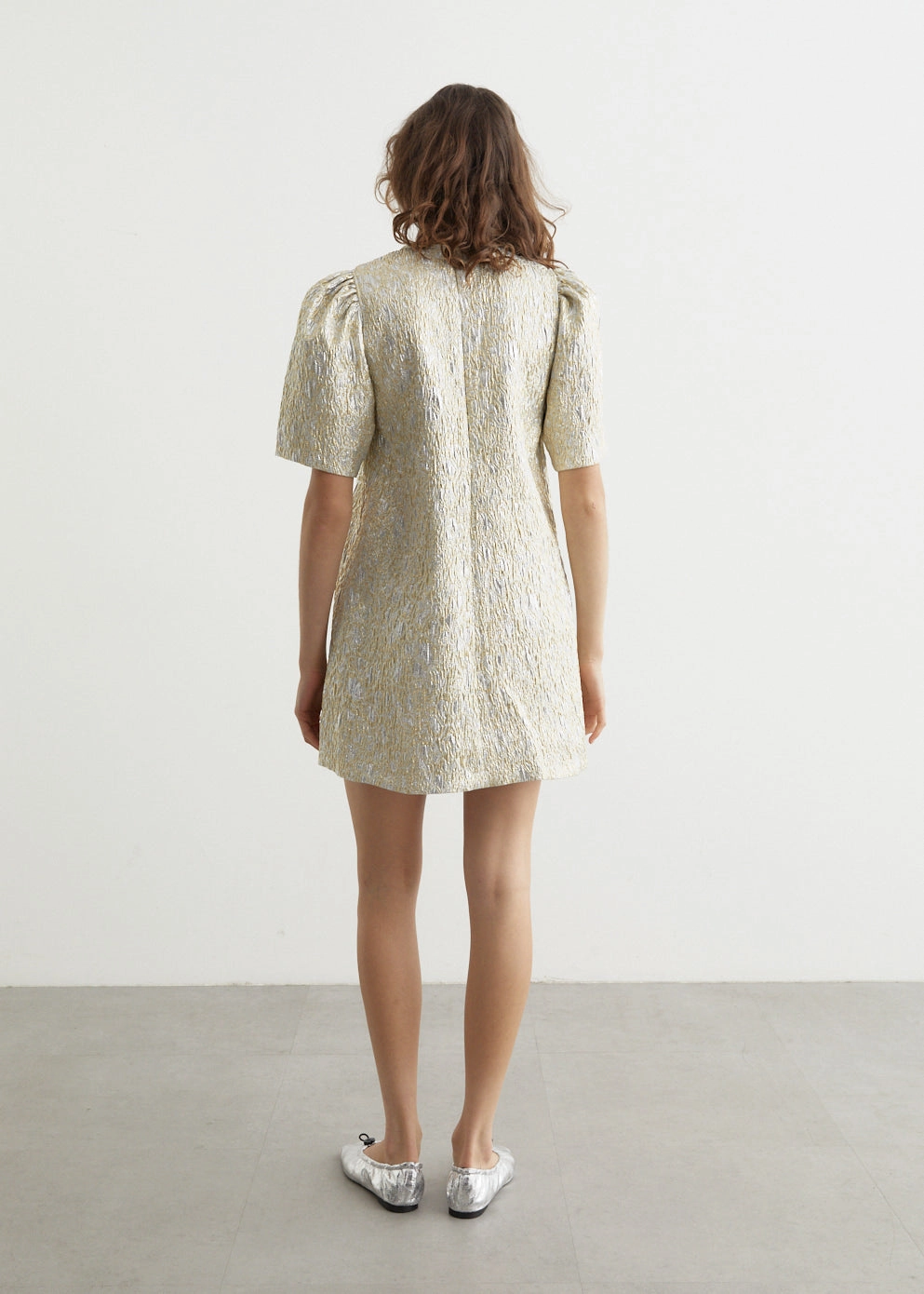 Metallic Cloque A-Shaped Mini Dress Sculpted Form Casual Pick