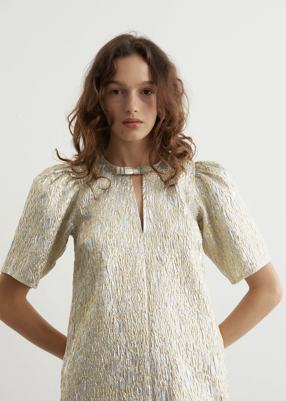 Balanced Shape Metallic Cloque A-Shaped Mini Dress