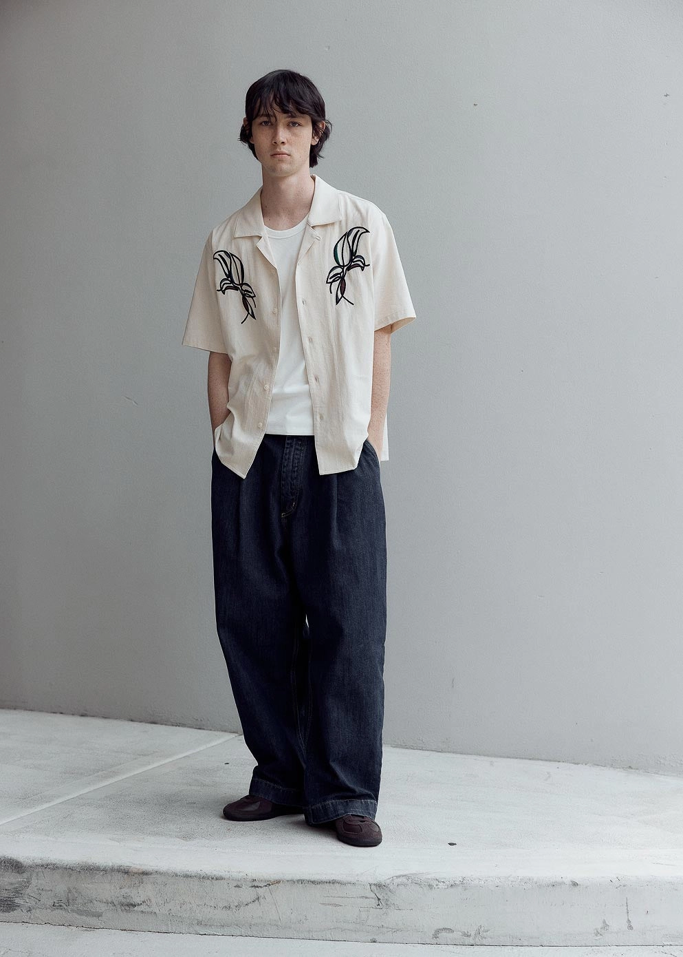 Stucco Short Sleeve Camp Collar Embroidered Shirt Striped Design Soft touch finish