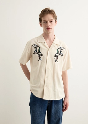 Stucco Short Sleeve Camp Collar Embroidered Shirt Chilly Day Wear