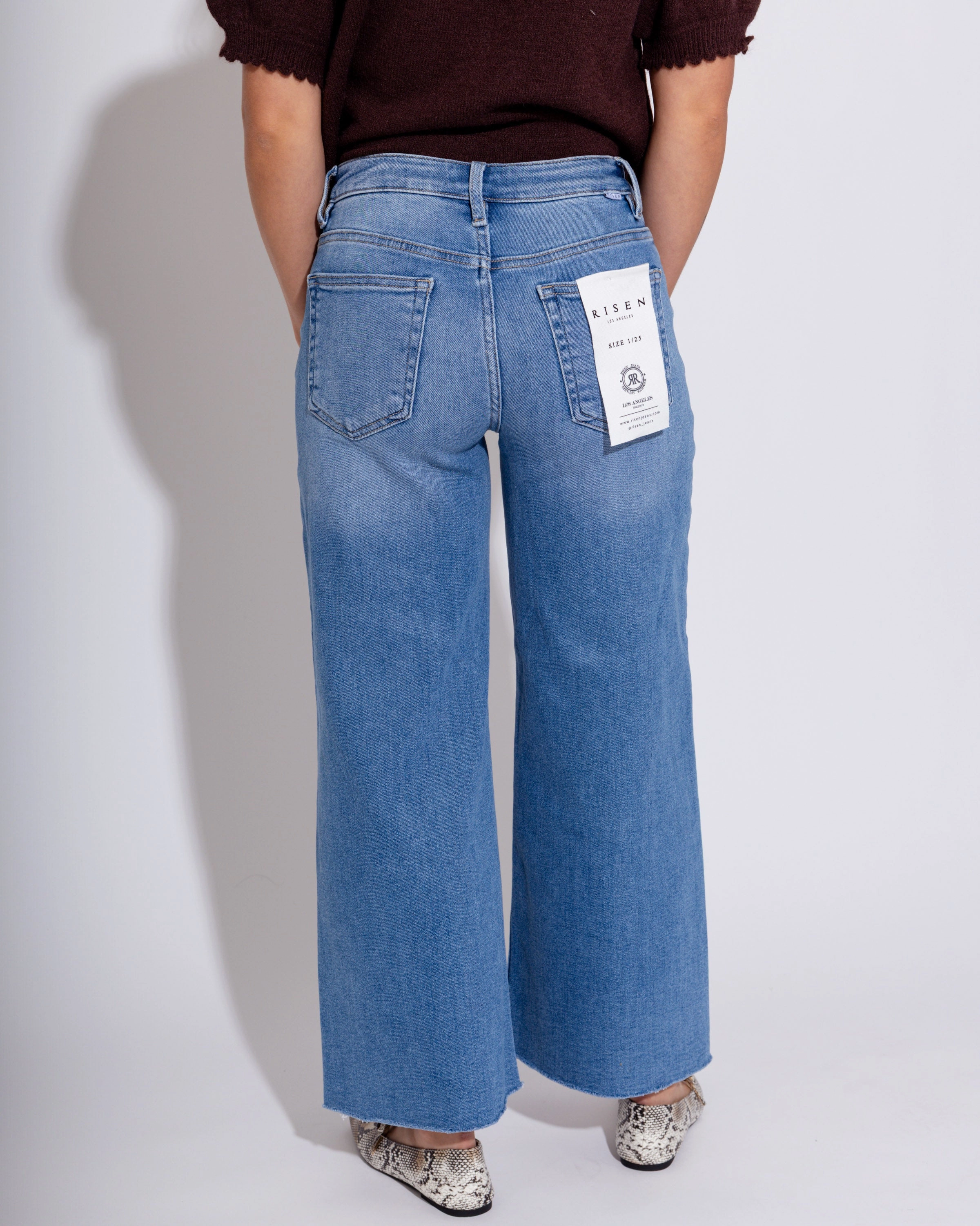 Mid-Rise Crop Wide Front Slit Jean Couple Look Office Wear abrasion resistant coating