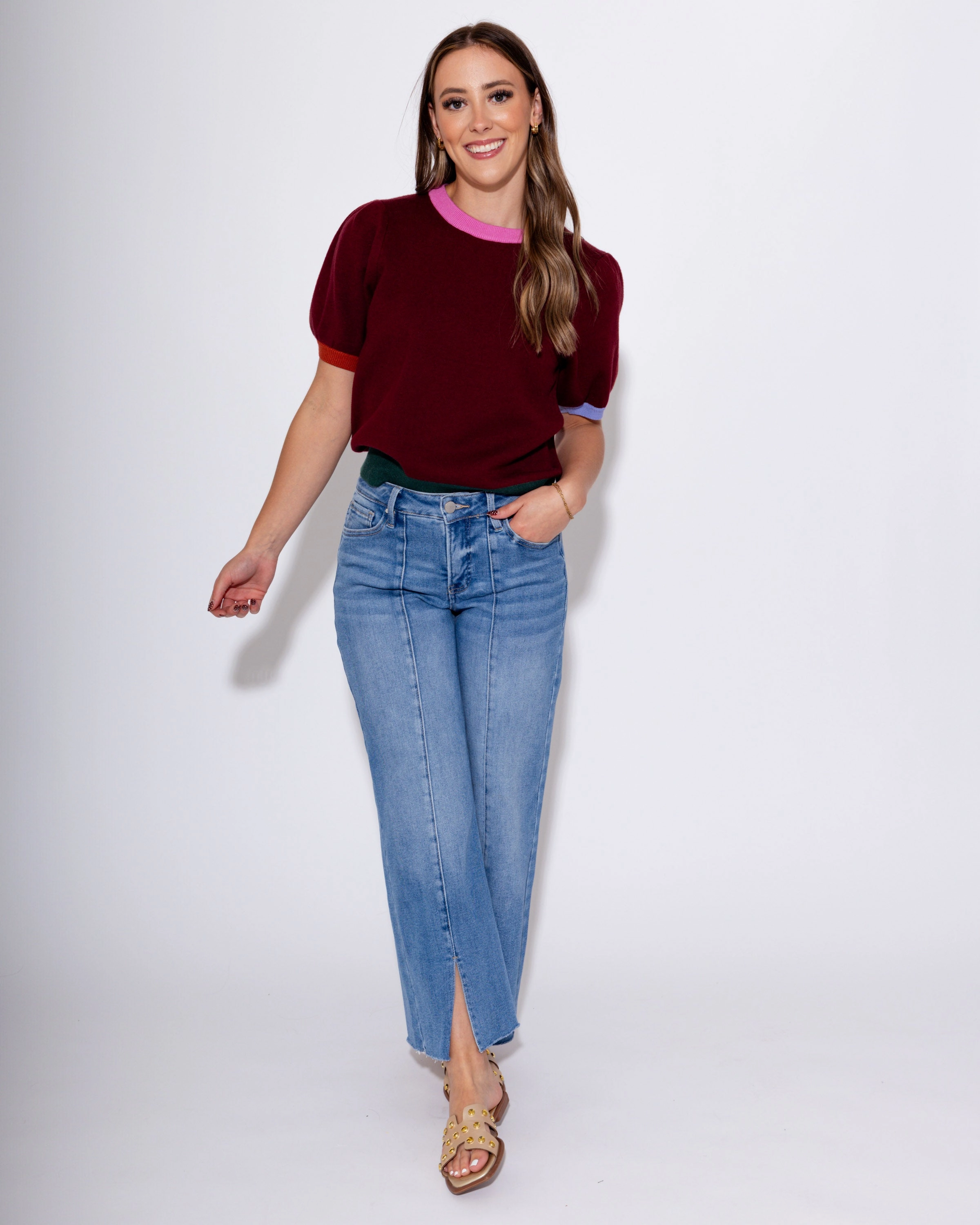 Spring Mood Outdoor Enthusiast Formal Timeless Fashion Mid-Rise Crop Wide Front Slit Jean