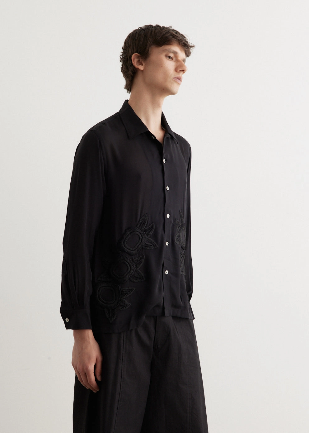 Midnight Daffodil Long Sleeve Shirt Neutral Toned Stitching Autumn Look