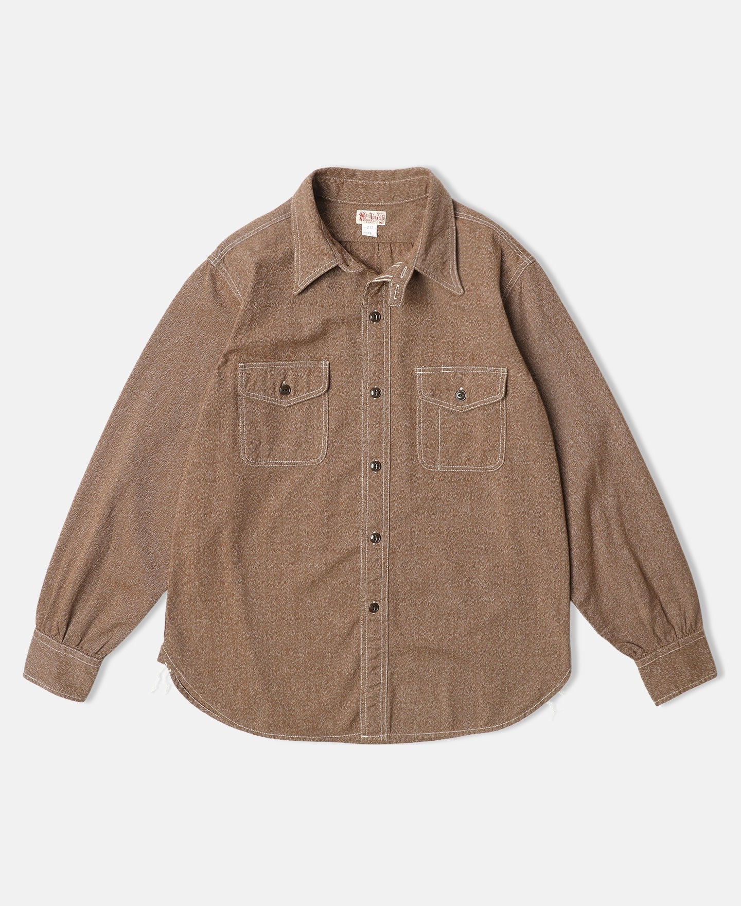 Lot 217 1940s Pointed Collar Salt & Pepper Shirt - Chestnut Brown Comfort Fit Stylish Design