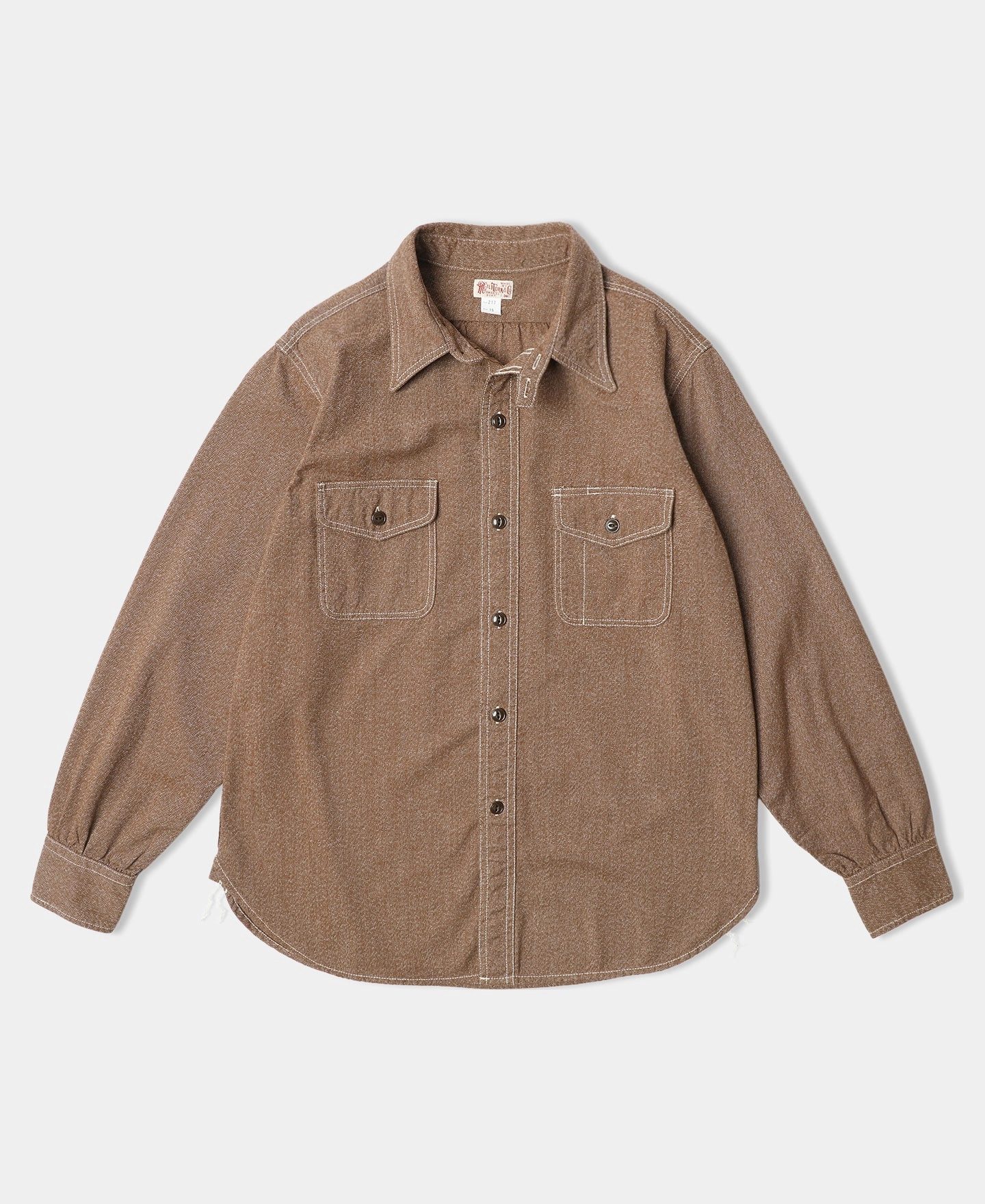 Simple Comfort Long Sleeve Lot 217 1940s Pointed Collar Salt & Pepper Shirt - Chestnut Brown