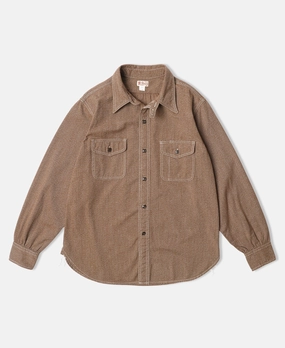 Eco Friendly Dye Lot 217 1940s Pointed Collar Salt & Pepper Shirt - Chestnut Brown