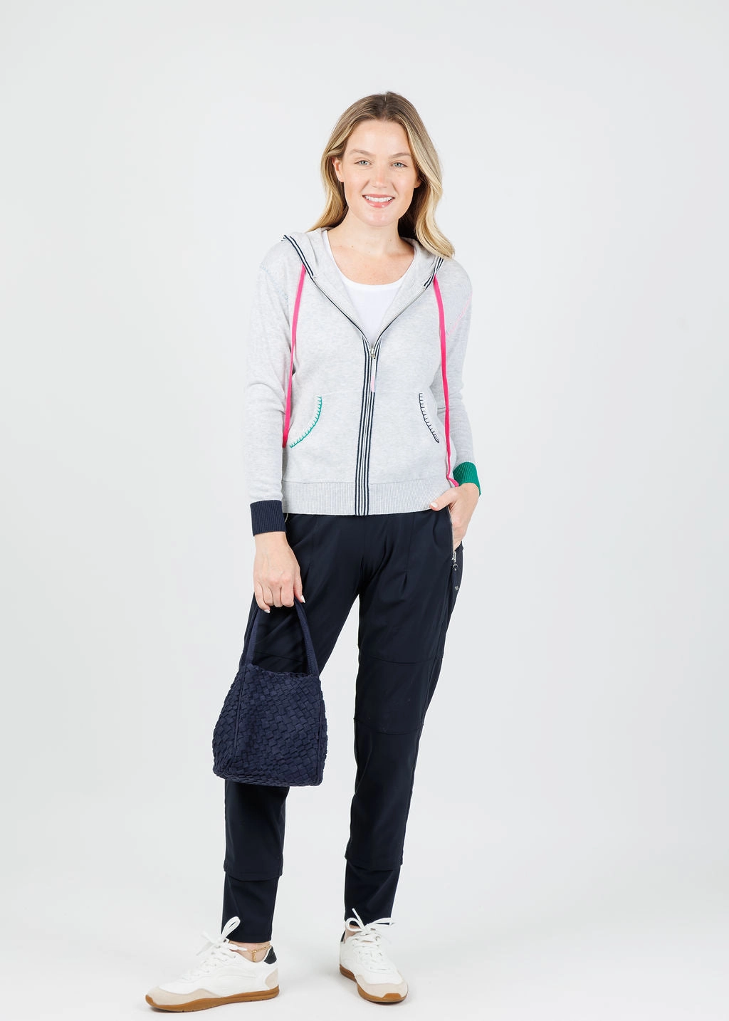 Cozy Hug Soft Knit Piece Mila Heart Embroidery Hoodie - Light Marl