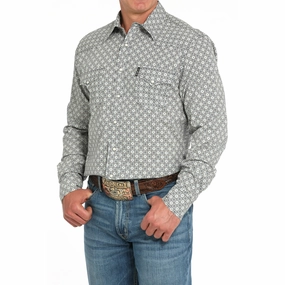 Cinch Men's Long Sleeve White Geo Print comfortable option