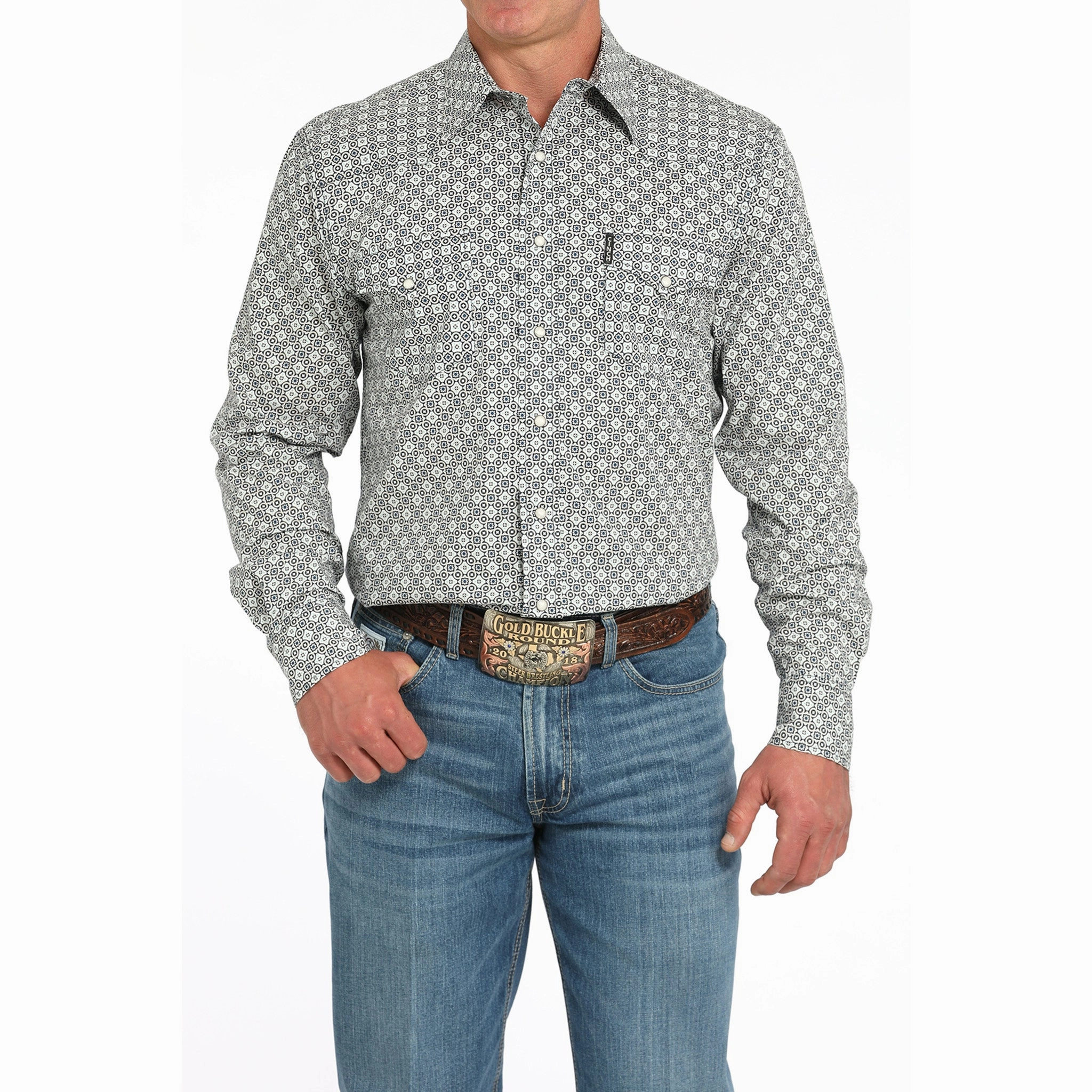 Chic Design Cinch Men's Long Sleeve White Geo Print