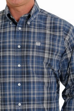 Cinch Men's Blue Plaid Long Sleeve Comfy Fit Special Occasion