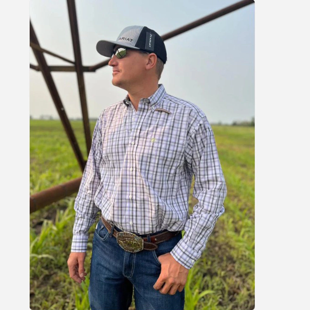 Ariat Men's Lavendar & Grey Plaid Long Sleeve Soft Material Minimal Look