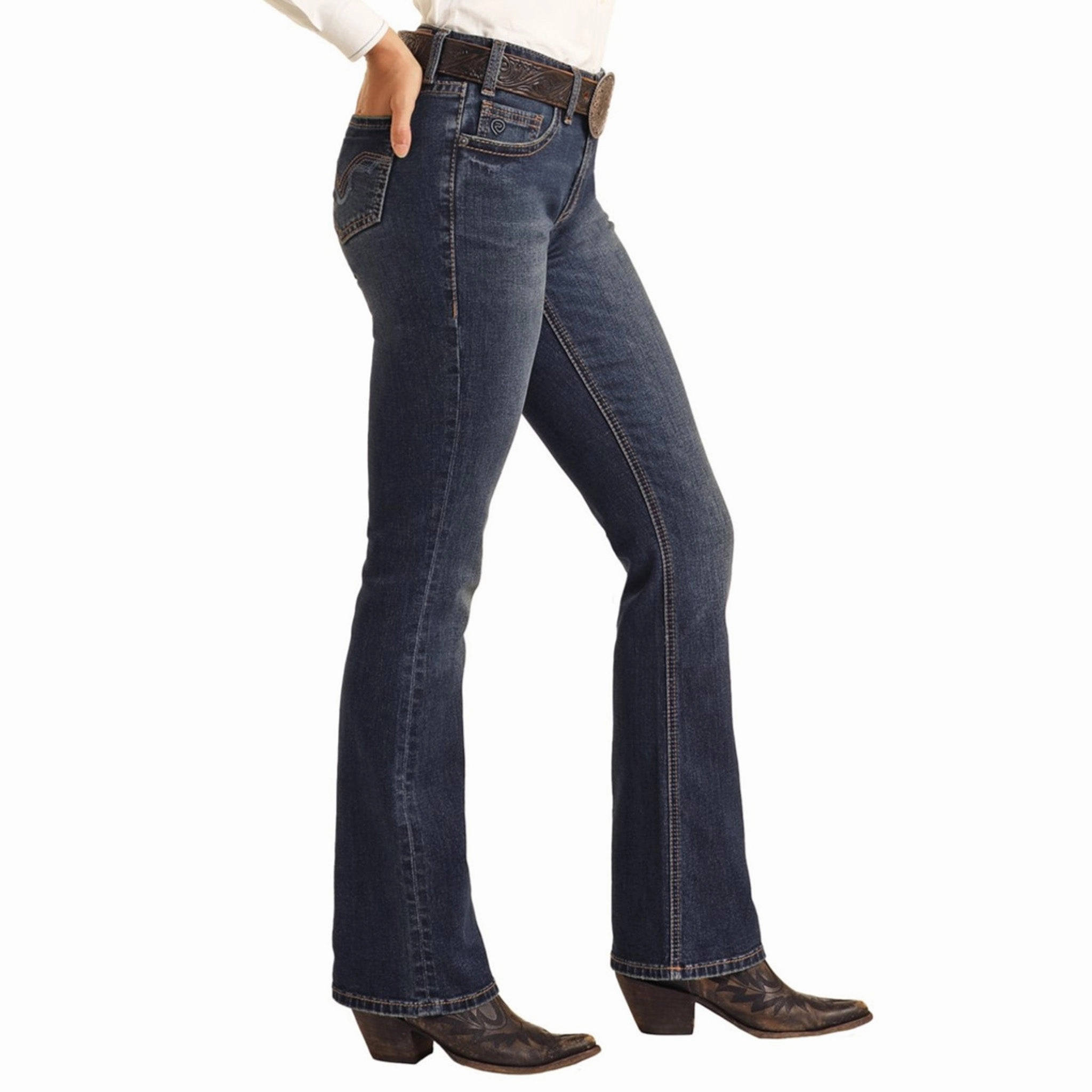 Relaxed Waistband Rock & Roll Women's Dark Wash Riding Jean