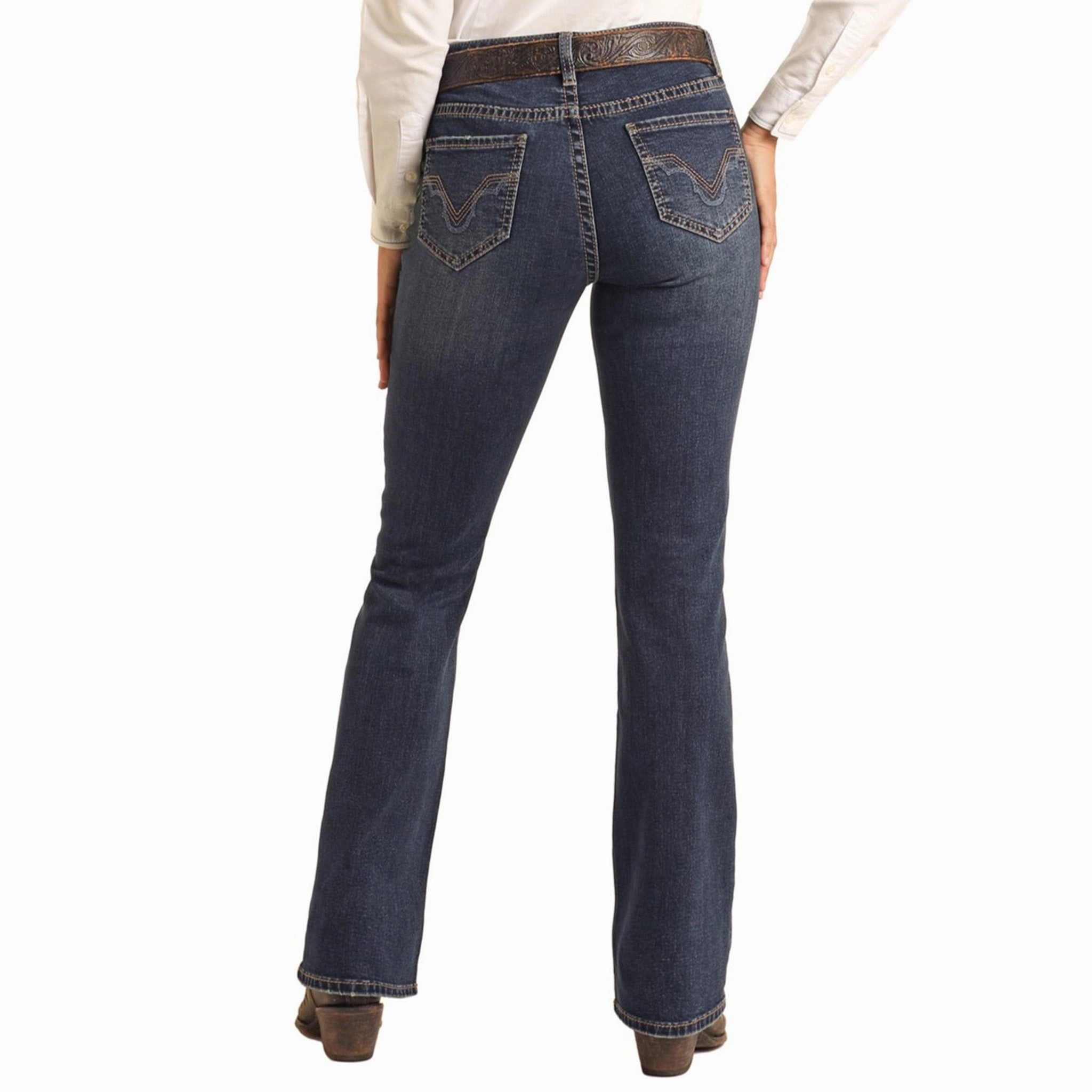 Rock & Roll Women's Dark Wash Riding Jean Morning Stroll Professional Wear Brunch Outfit