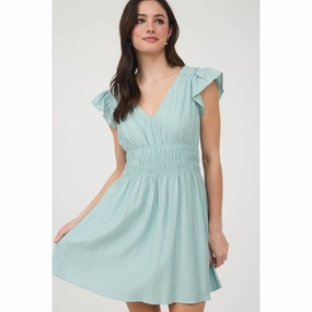 Mint Smocked Flutter Sleeve Dress Golden Scene