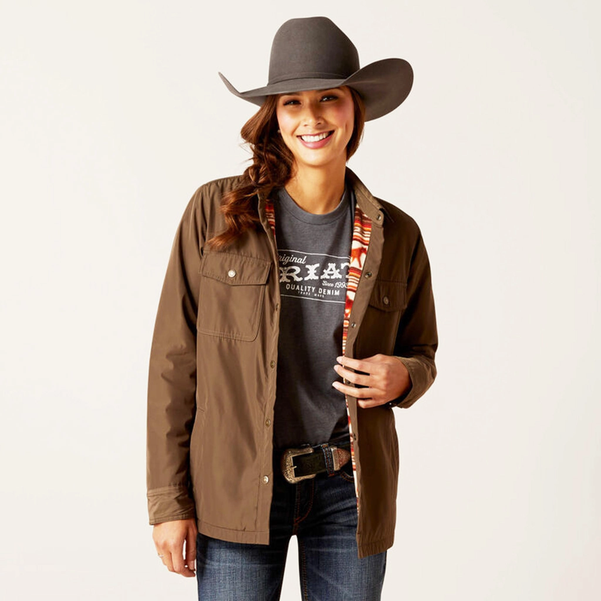 Temperature Regulating Fill Ariat Women's Brown Fleece Lined Shacket