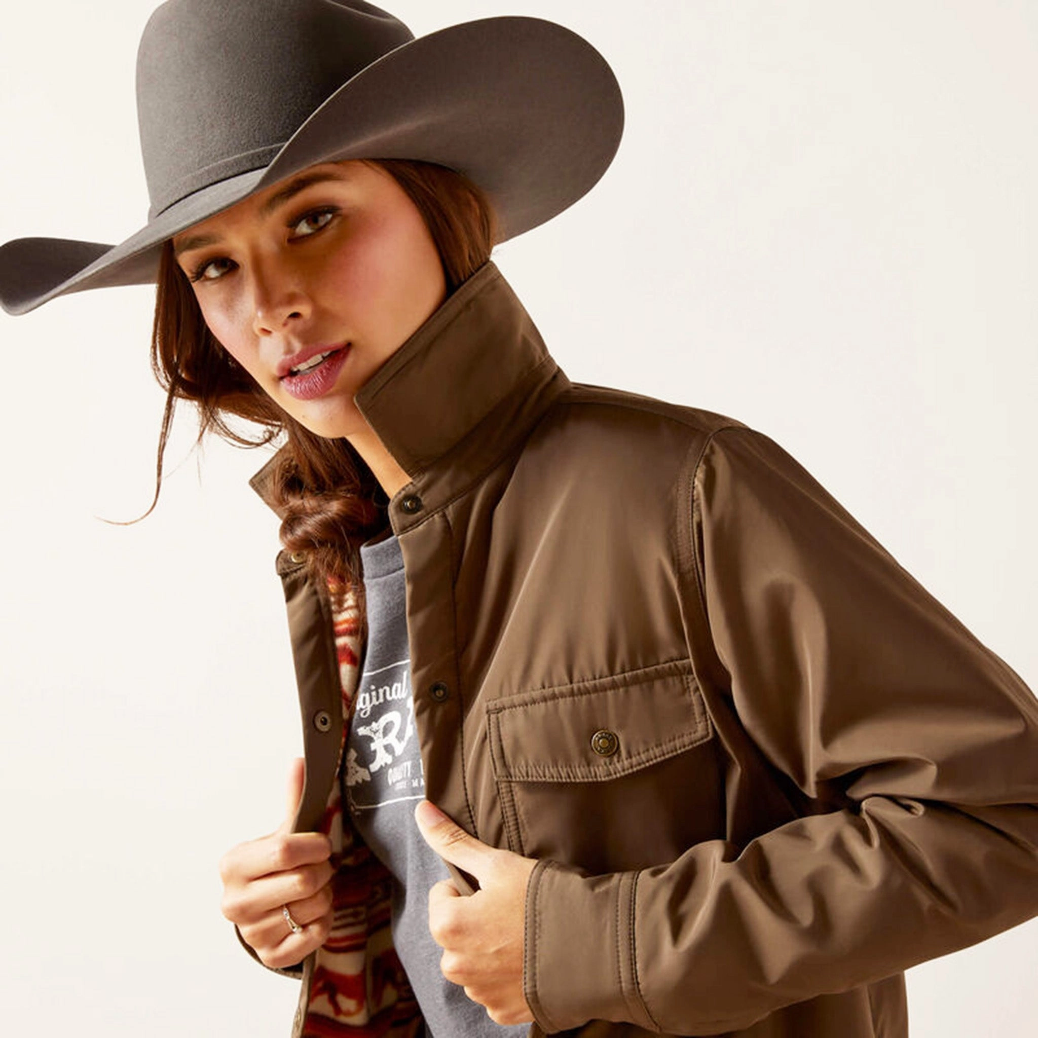 Flexible Joint Articulation Ariat Women's Brown Fleece Lined Shacket