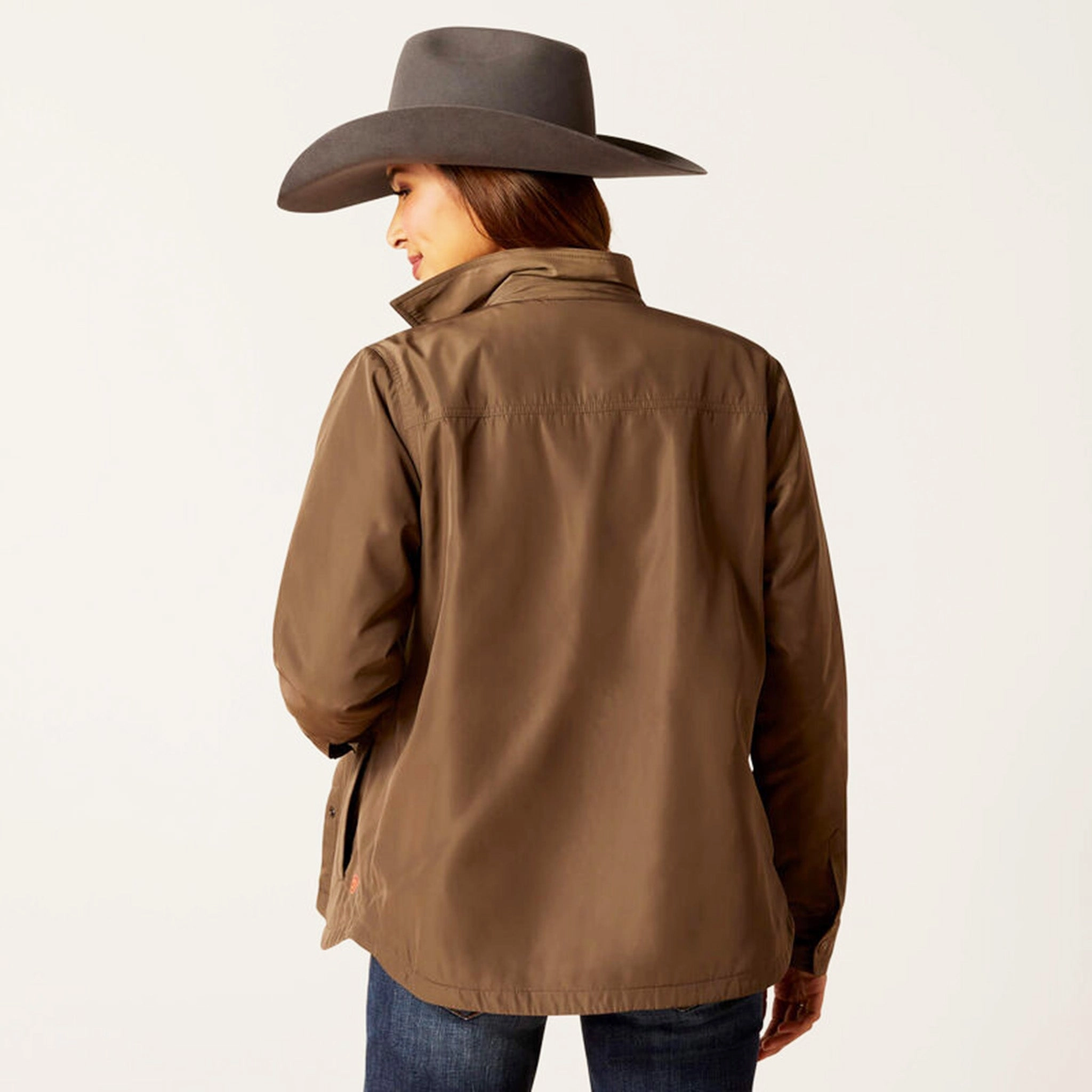 FullLengthZip Ariat Women's Brown Fleece Lined Shacket