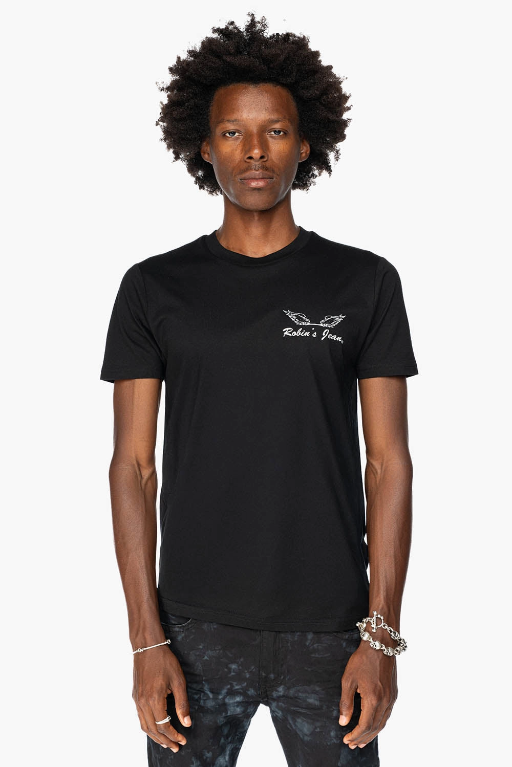Weekend Wardrobe Trendy Fabric ROBIN??S LOGO WINGS TEE IN BLACK WHITE