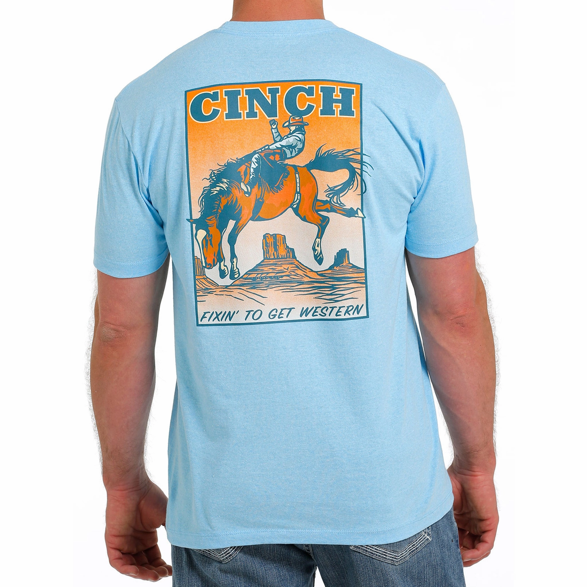 Cinch Men's Light Blue Bronc Tee ethical fashion Two Tone Stitching