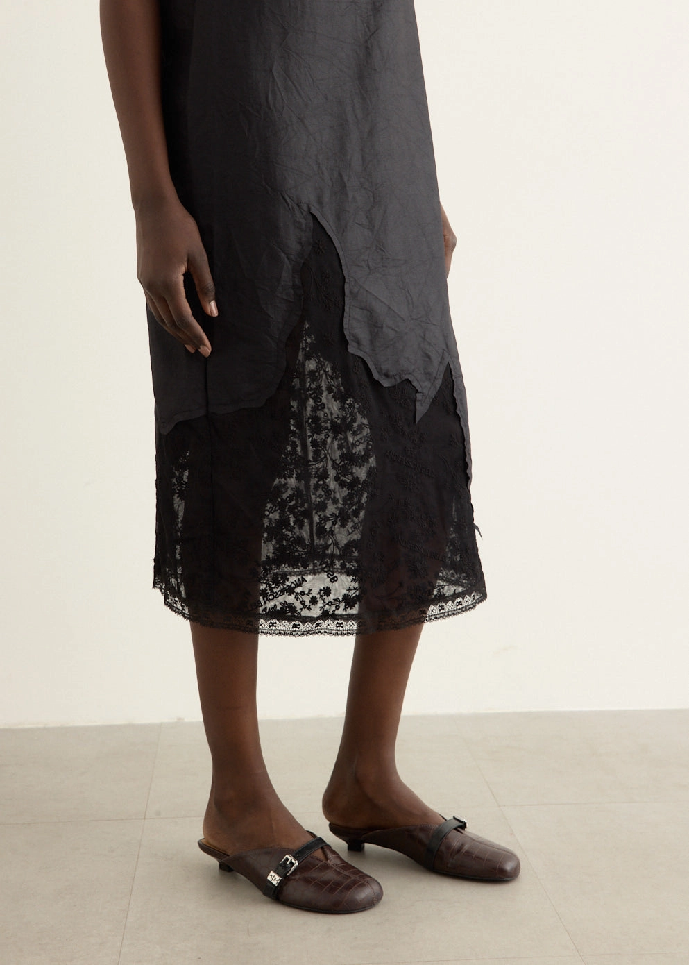 Lace Patchwork Slip Dress Satin Touch