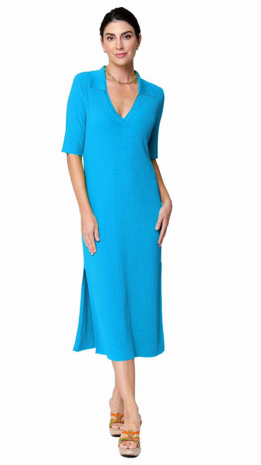 Guest Shine All Daywear Gillian Rib Knit Midi Polo Dress - Turquoise