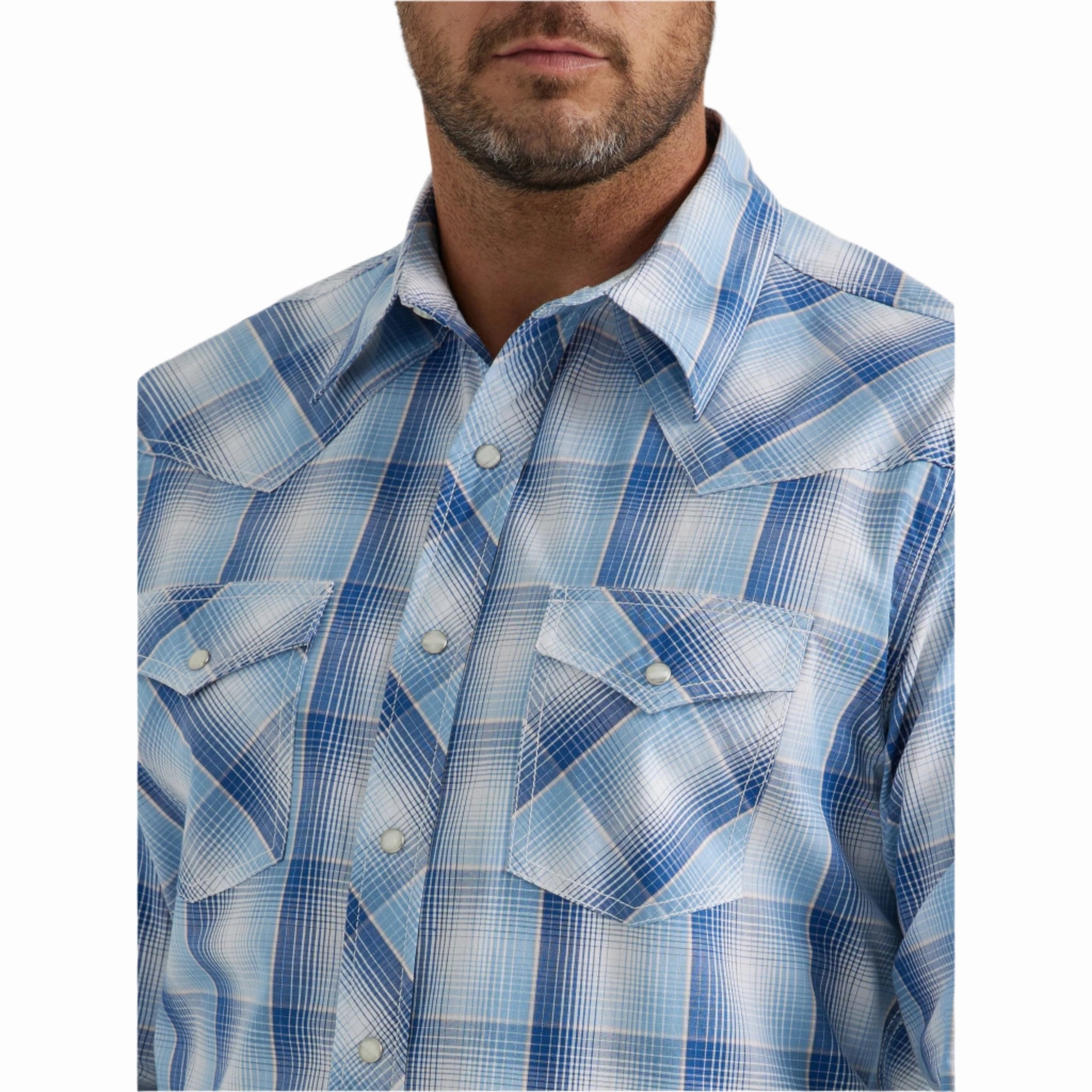 Cozy Wear Wrangler Men's Blue & White Plaid 20X Competition Shirt