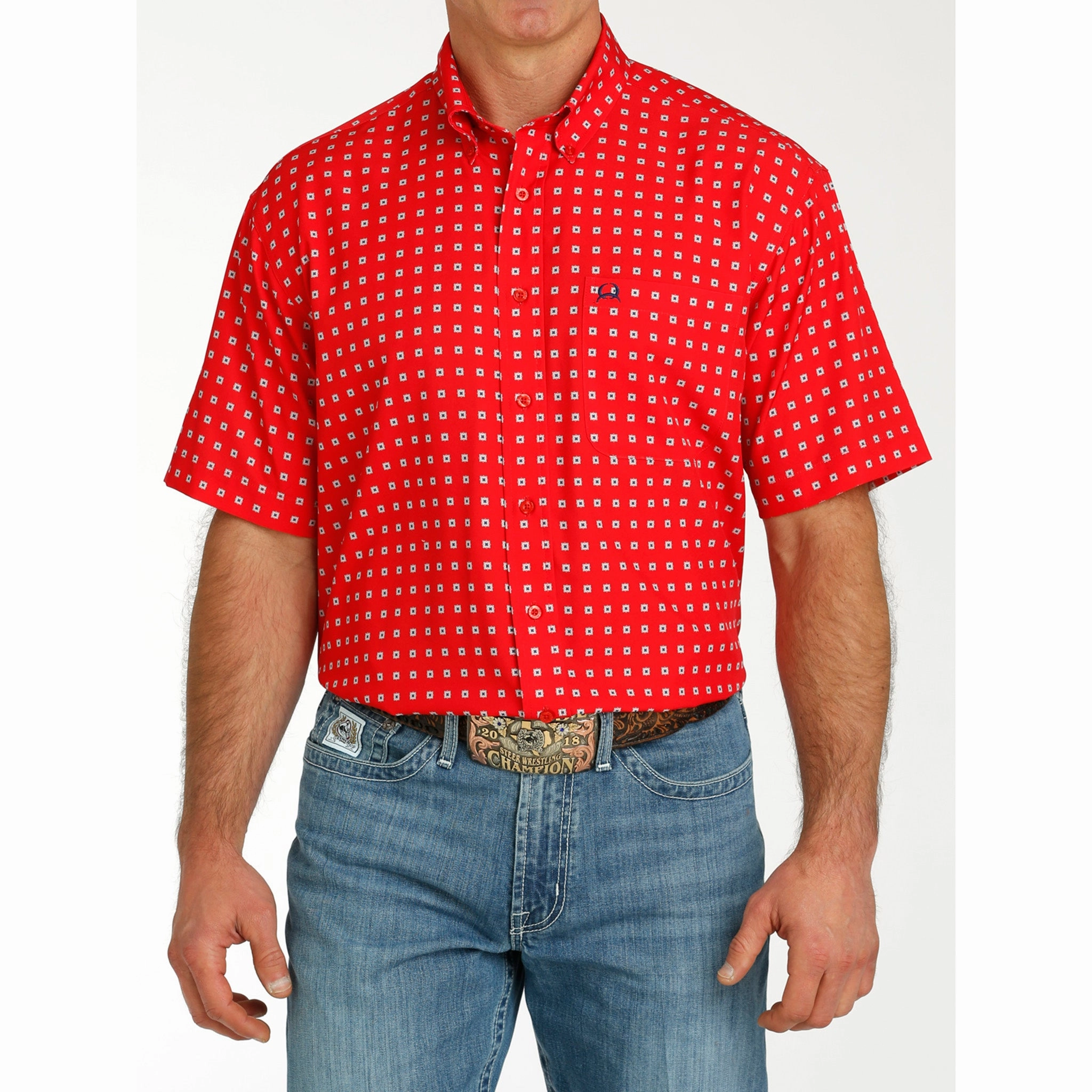 Comfy Fit Casual Hangout Cinch Men's Red Print Arenaflex Short Sleeve