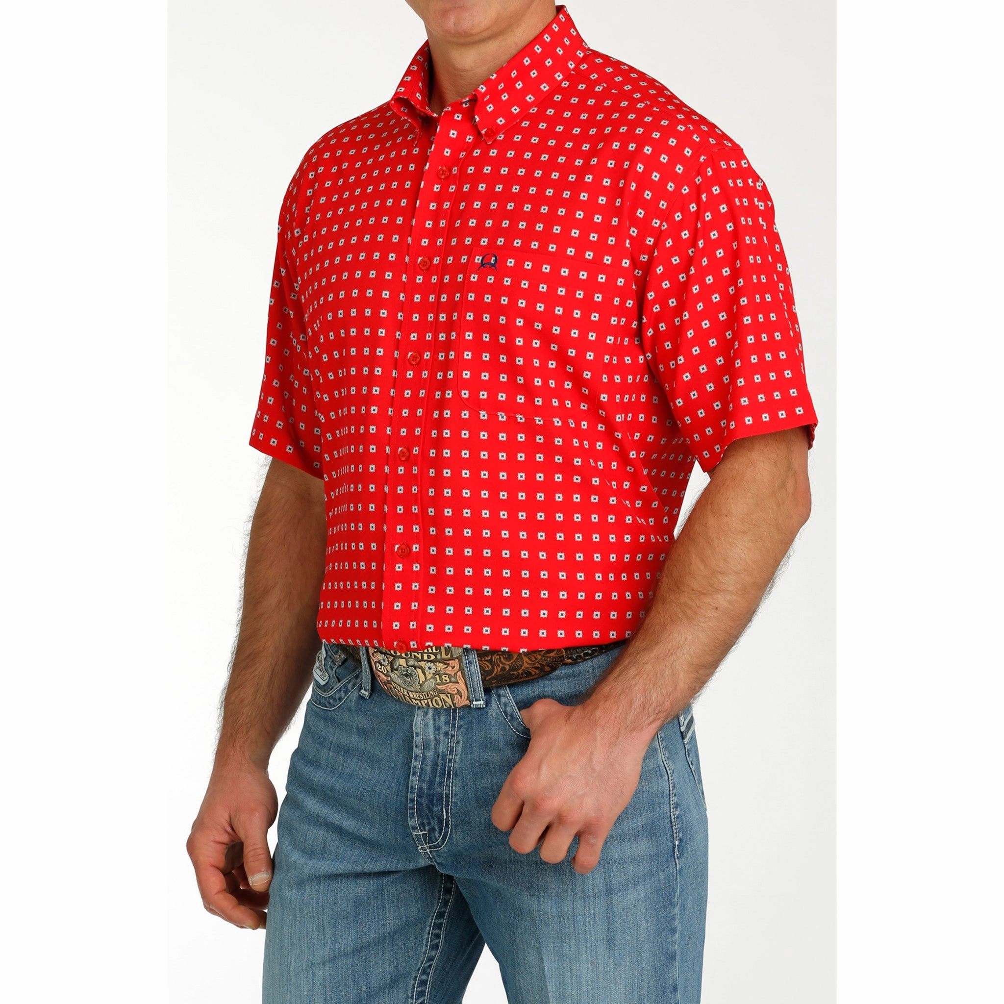 Cinch Men's Red Print Arenaflex Short Sleeve Coffee Run Anniversary Special