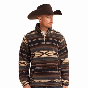 Rock & Roll Men's Aztec Print Sherpa Pullover Non Irritating Seams No Collar