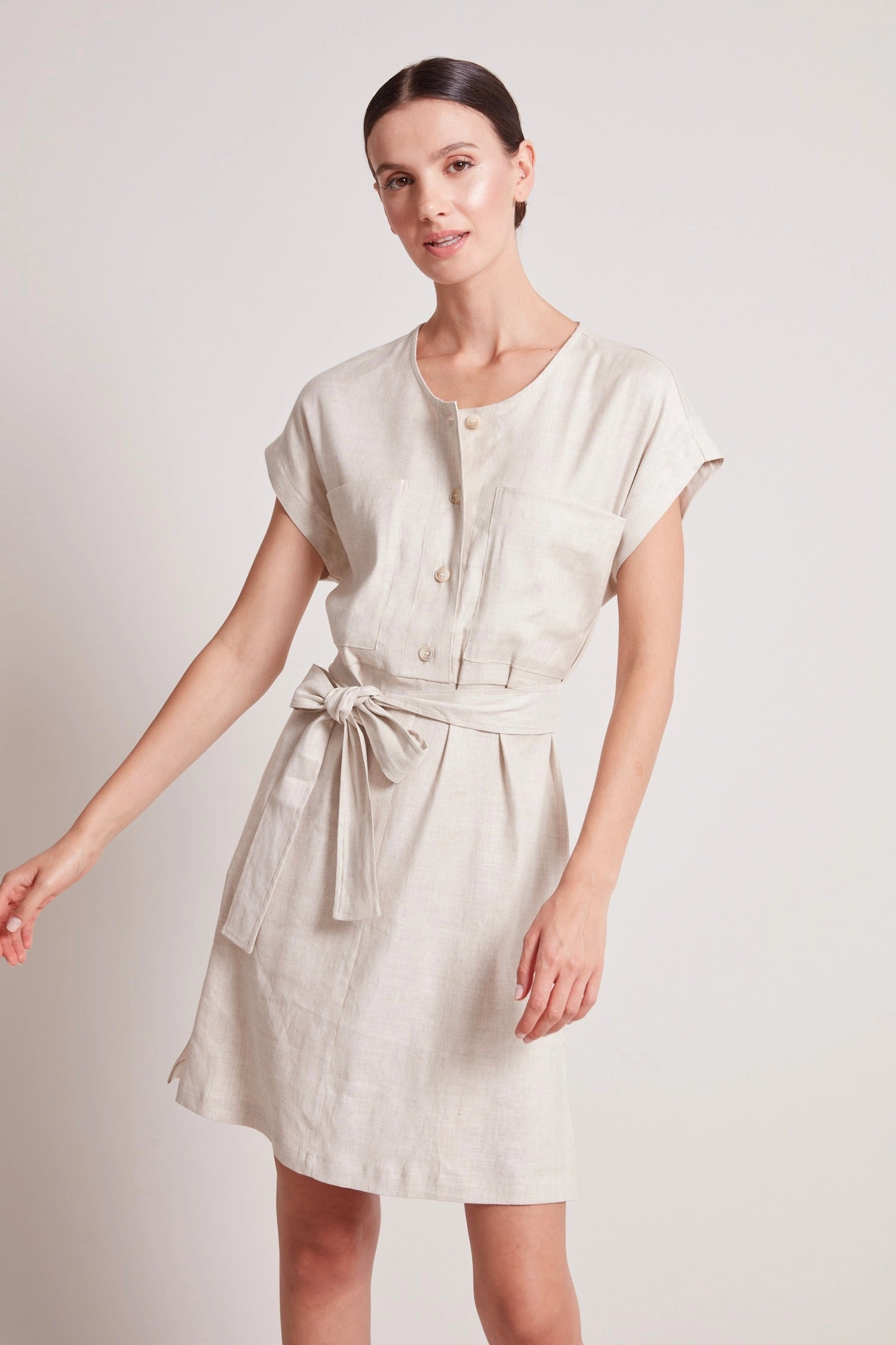 Tanner Cap Sleeve Popover Dress - Oatmeal Flattering Look Soft Touch