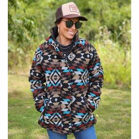 Fade Resistant Dye Cruel Girl Women's Black Aztec Tweed Coat