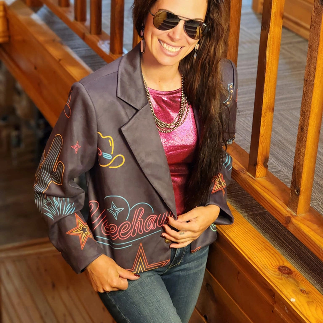 Neon Lights Suede Rodeo Blazer Neutral Street Style