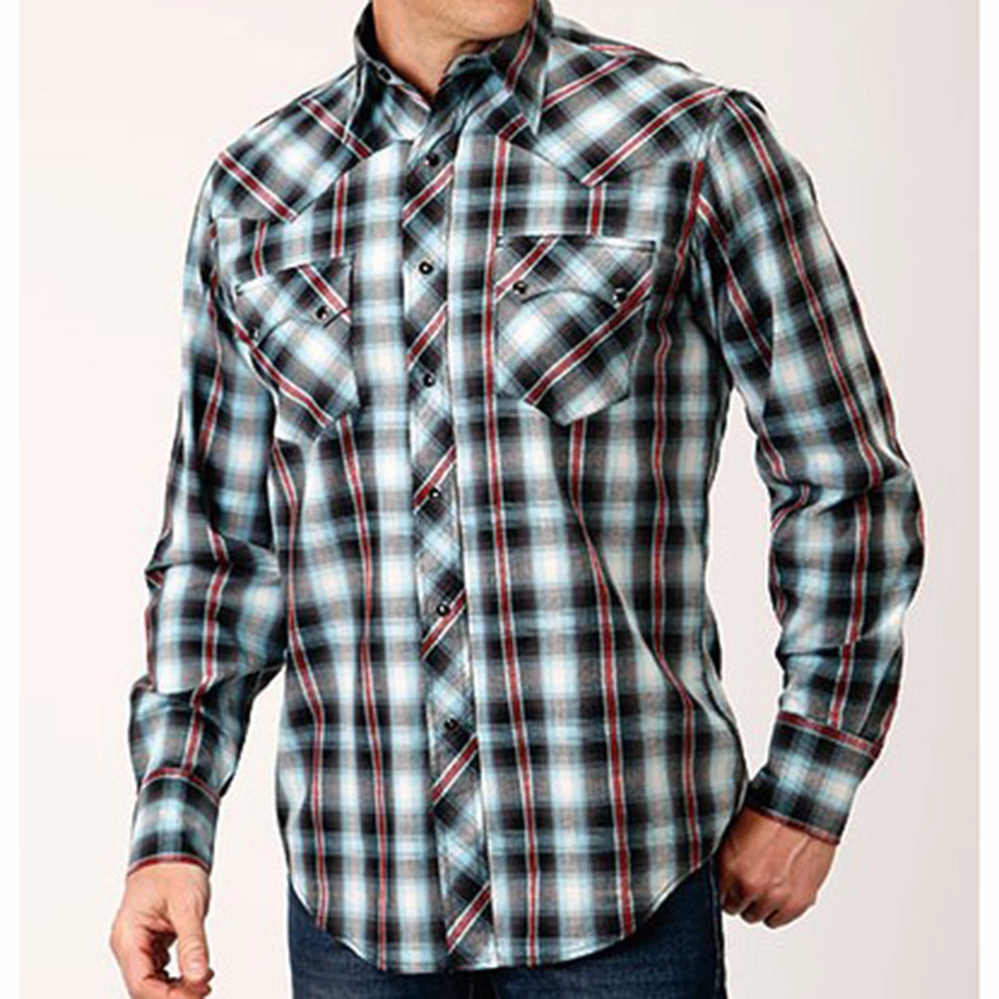 Cruise Collection Roper Men's Black White Red Plaid Shirt