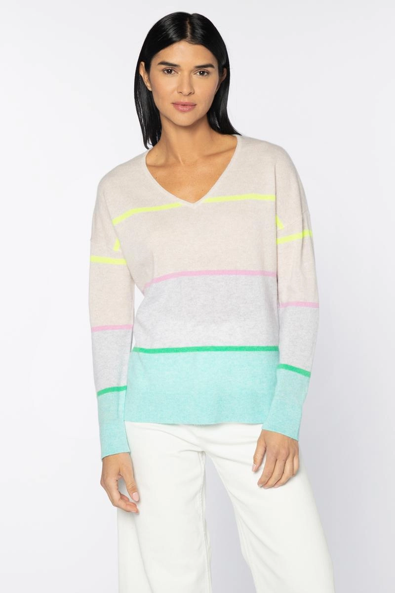 Effortless Warmth Striped Easy Vee Pullover