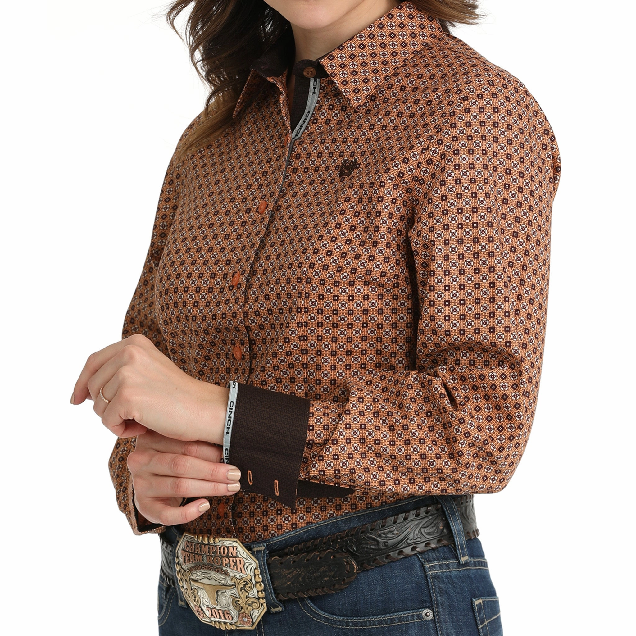 Cinch Women's Coral Geometric Long Sleeve Shirt Layered Ventilation Zones