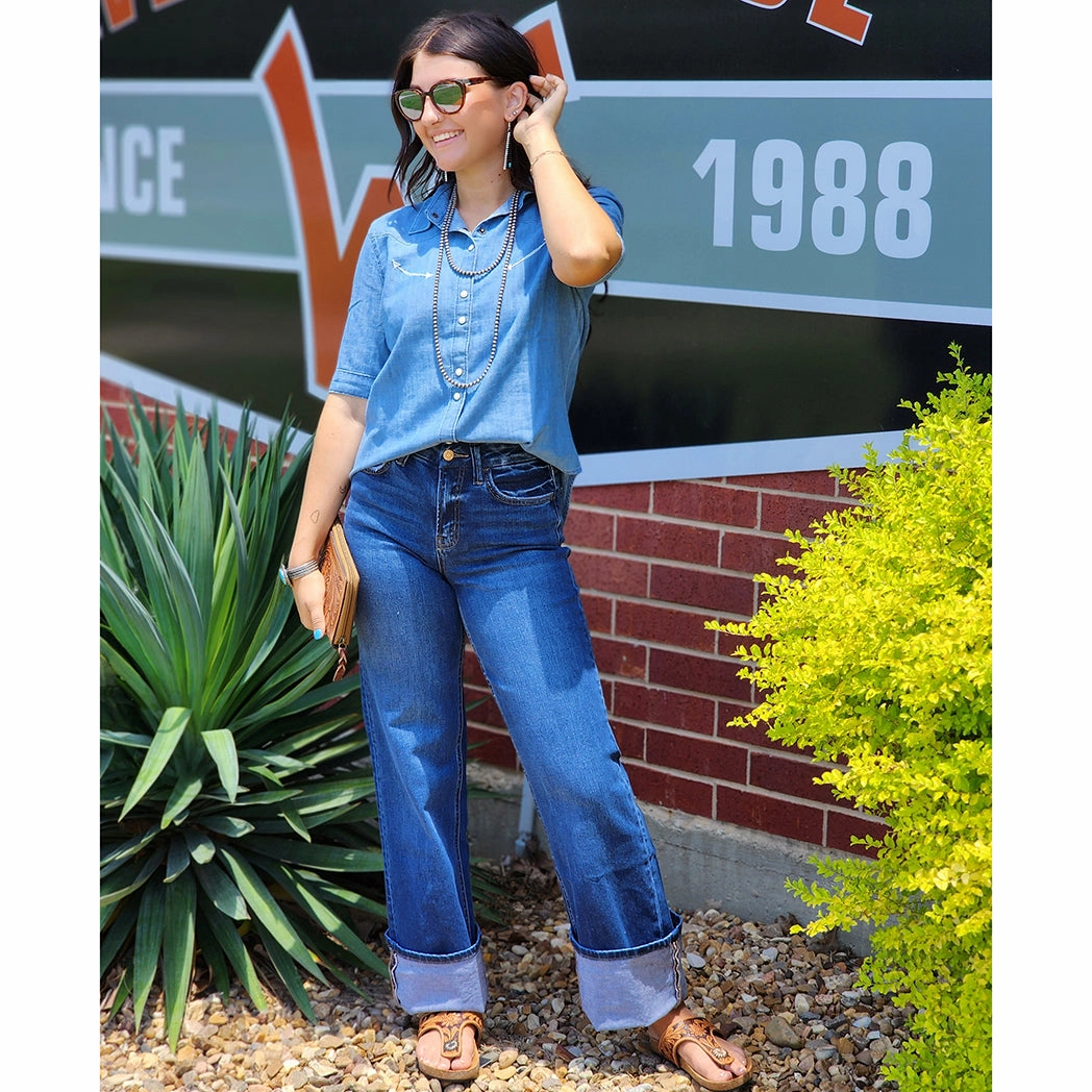 PunctureResistantReinforcement AntiFade Treatment Cruel Denim Women's Indigo Short Sleeve