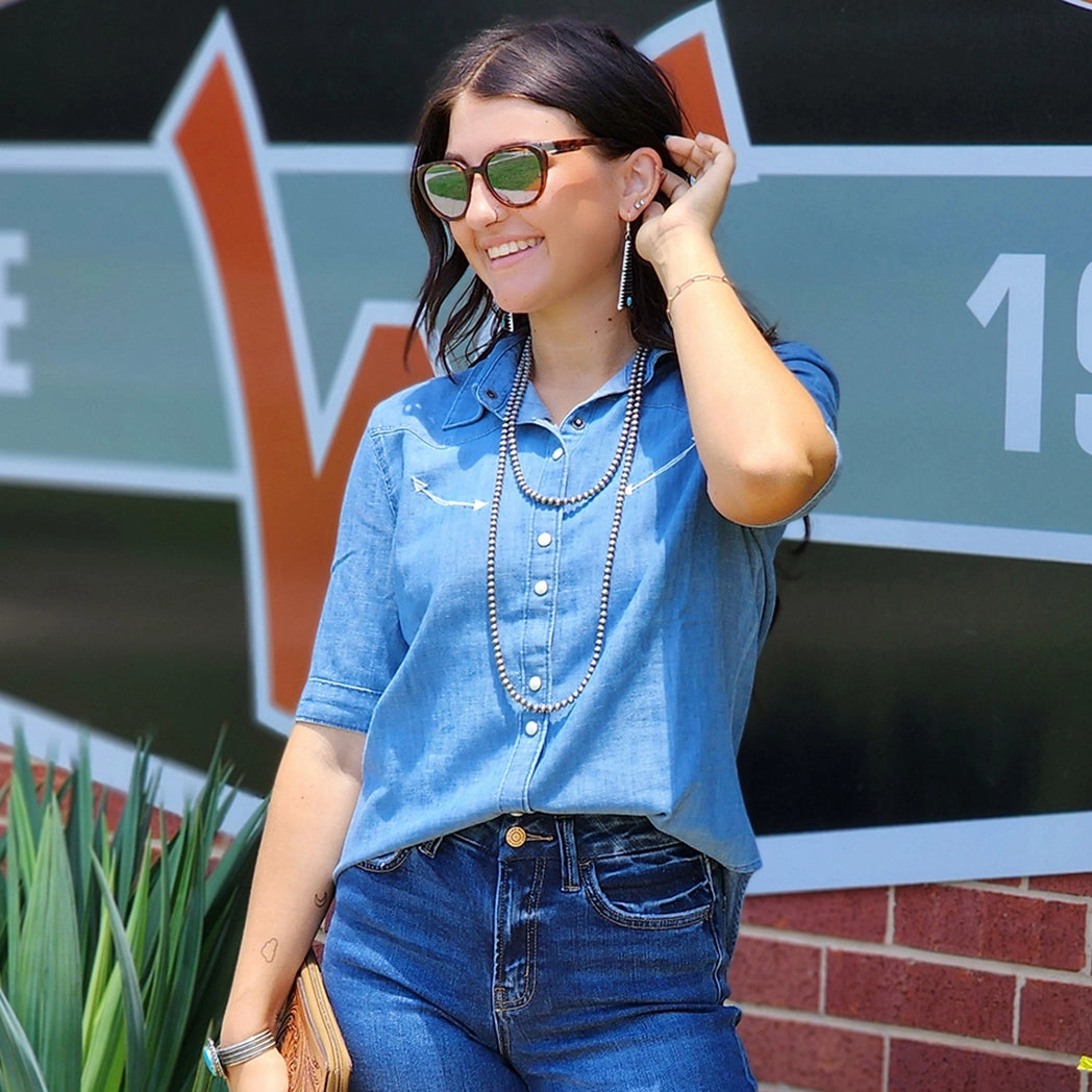 Distressed Texture ZipClosure Cruel Denim Women's Indigo Short Sleeve