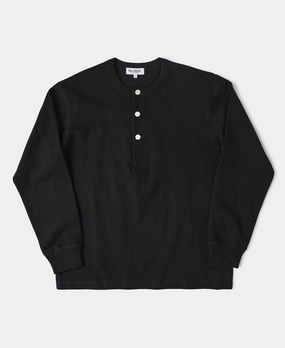 All-Season Comfort Wear Spring Freshness 1930s 10.5 oz Cotton Loopwheel Tubular Henley Shirt - Black