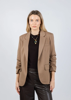 Flexible Ribbed Cuffs MoistureWickingTechnology Jaime Ruched Sleeve Jacket - Mocha