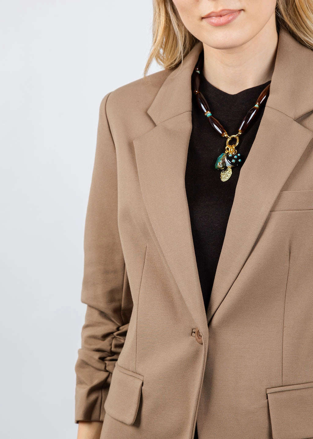 EasyCare Fabric MoistureWickingTechnology Jaime Ruched Sleeve Jacket - Mocha