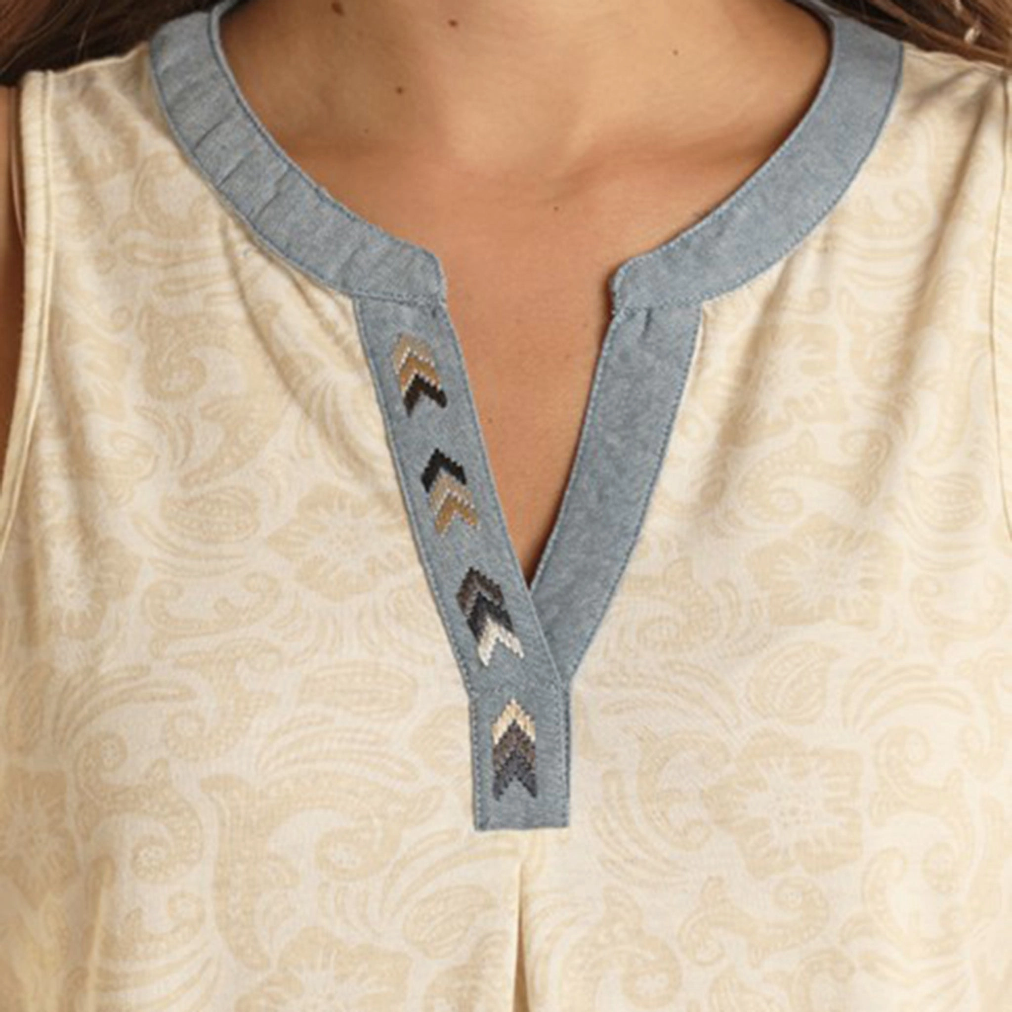 Panhandle Women's Cream Floral Tank DoubleLayeredFabric HypoallergenicFibers